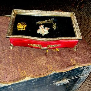 Red velvet vintage jewelry box Victorian style